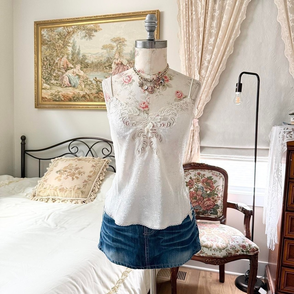 vintage Christian Dior size medium white satin jacquard cami - Picture 2 of 5